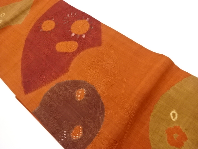 Nagoya obi with chrysanthemum, tachibana, and foliage patterns on hand-woven SIL